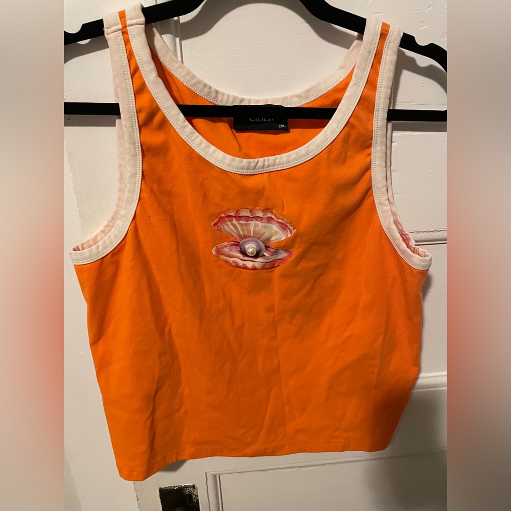 Cider Pearlposal Orange Crop Top with Pearl attached